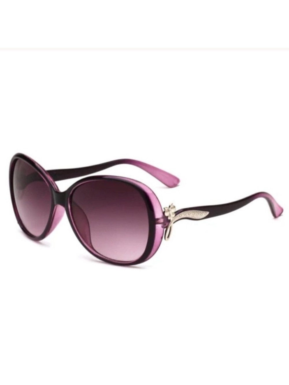 Purple Oversized Sunglasses Silver Butterfly Detail on Sides New in Case